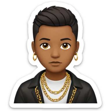 modern style music producer, brown skin, short black undercut hair, wearing a gold chain sticker