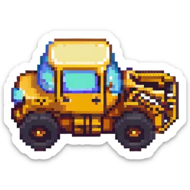 a digger construction vehicle, side view, pixel art style sticker