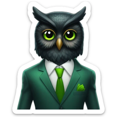 black and green owl in a suit sticker