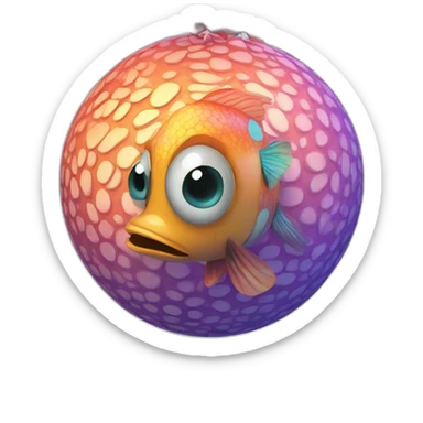3d sphere with a cartoon hypnotic vine Tropical Fish skin texture with feminine eyes sticker