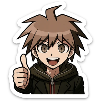 Danganronpa style emoji of Makoto Naegi with a raised thumb sticker