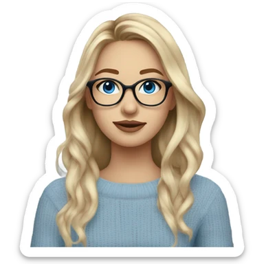 Side profile Blonde balayage long hair white women beige sweater blue eyes wearing glasses  sticker