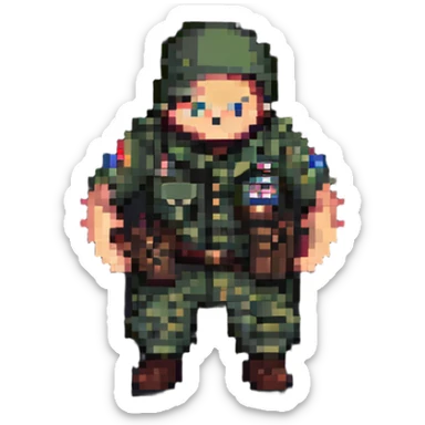 military man with crazy look sticker