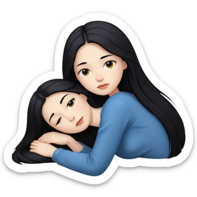 pale girl with long black hair resting peacefully sticker