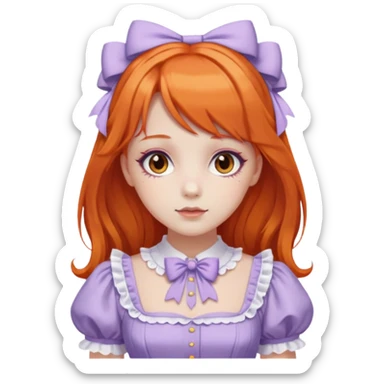 sweet lolita with orange hair, brown eyes, white skin, wearing a lilac dress sticker