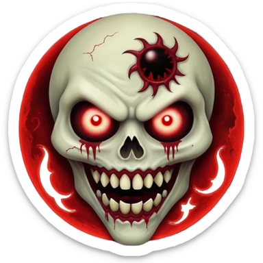 Cursed Crimson Satanic Moon Spooky Eerie Ghostly Spectral Zombiefied Monsterous Creature Face sticker