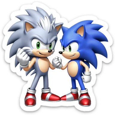 Sonic the Hedgehog and Silver the Hedgehog fist bumping sticker
