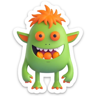 green monster with orange nose and orange hair sticker