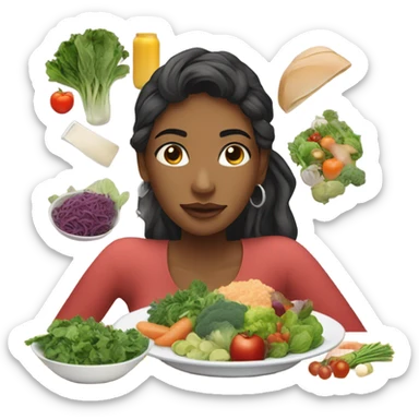 a woman looks at a plate of healthy food sticker
