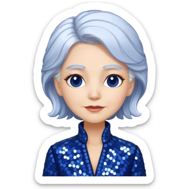 Madame Moribble from The Wizard of Oz with white hair, indigo sequin outfit sticker