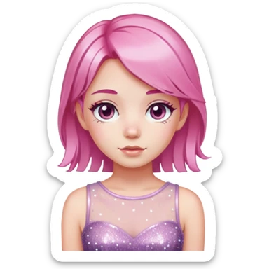 pink-haired girl in dress with transparent layers with glitter  sticker