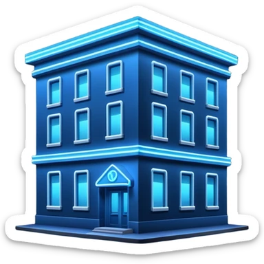 a blue neon sign on a nighttime building sticker