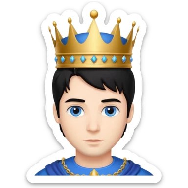 Prince with crown, standing, black hair, blue eyes,  sticker