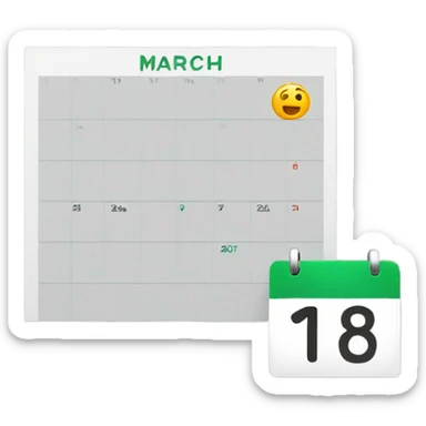 a single calendar page showing March and 8 in big bold letter sticker