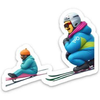 a fat guy skiing with a peugeout car sticker