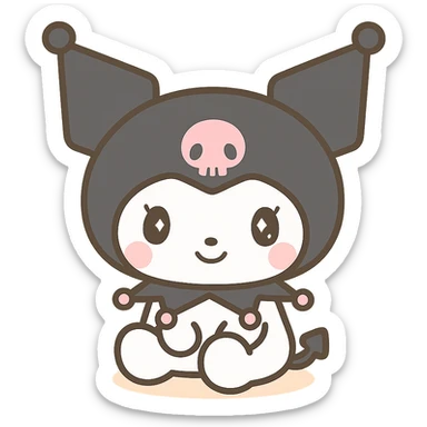 Kuromi character sitting pose, kawaii style, transparent background sticker