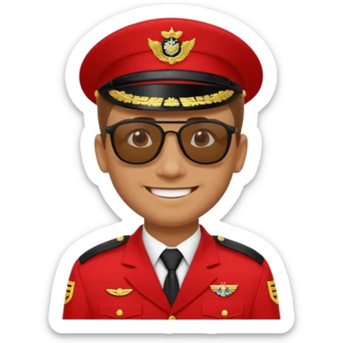 Smiling military man with sunglasses in red uniform sticker