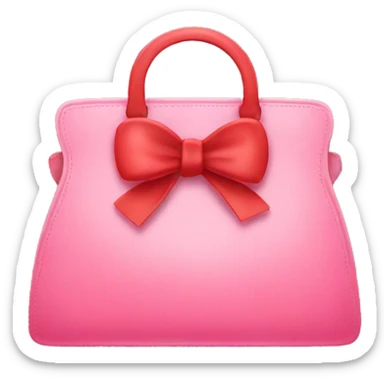 A pink handbag with a red bow sticker