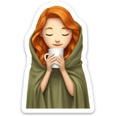 girl with Ginger hair inside a blanket sipping coffee eyes closed sticker