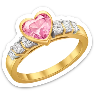 Gold engagement ring with pink heart diamond  sticker