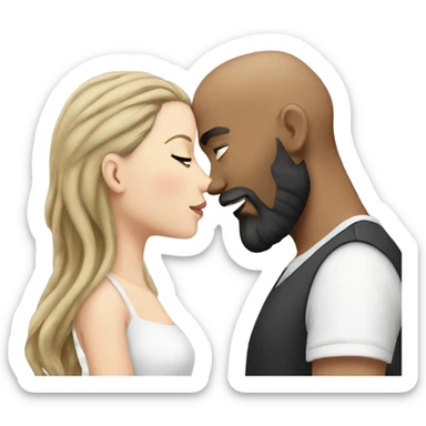 White girl dark hair kissing mixed bald man with beard sticker