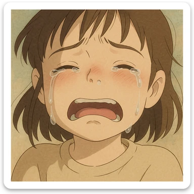 crying face, ghibli style sticker