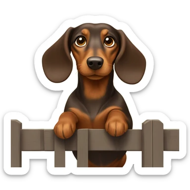 Long haired Brown dachs with light Brown eyes and Brown nose jumping a fence sticker