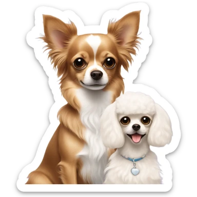 Chihuahua, long hair, brown, and a white poodle sticker