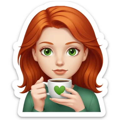 Red head white girl with green eyes and coffee sticker