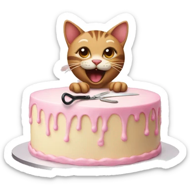 A cat with cutting cake  sticker