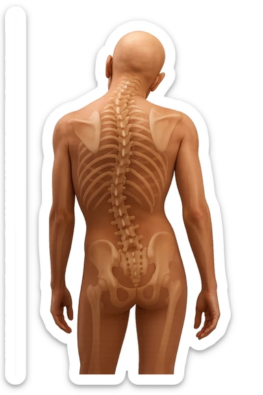 un corpo umano anatomico con spina dorsale anatomica realistica in evidenza e postura storta, iperrealistico 4k sticker