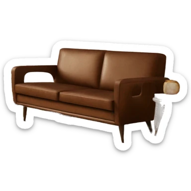 Brown leather mid century-modern couch from WestElm sticker