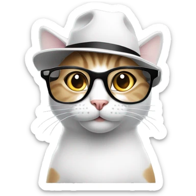 Mulatto hiphop confident business young adult cat pfp with smart glasses and white hat sticker