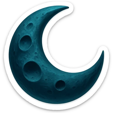 Make this glowing moon more realistic with crater texture and natural shading, keeping the dark cyan color. No background, transparent. sticker