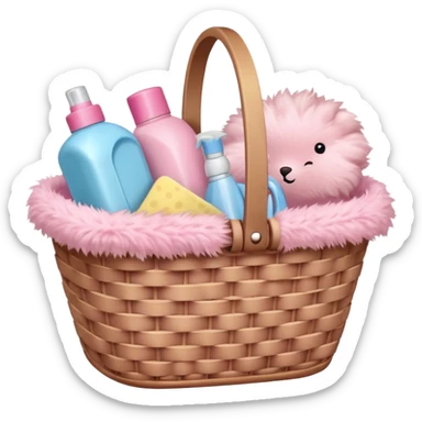 Basket with soft pink cleaning supplies sticker