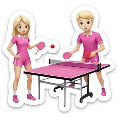 Make a girl and a boy playing ping pong against each other one is a white boy and one is a blonde girl in pink sticker