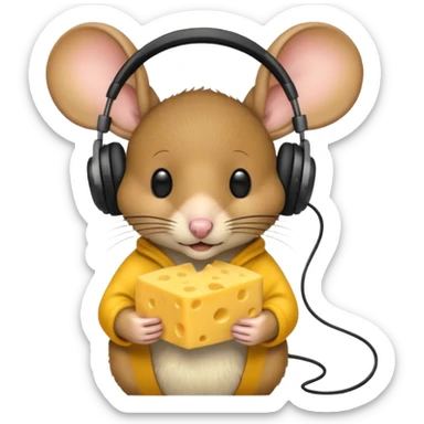 Mouse with cheese and headphones sticker