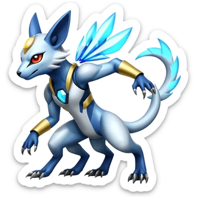 Futuristic highly advanced technological cyborg-Genet-Absol-Zeraora-Primagen-fusion-creature  sticker