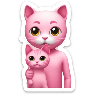 Pink cat with a human sticker