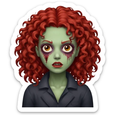Emoji zombie feminino estilo iPhone com cabelo cacheado volumoso vermelho  sticker