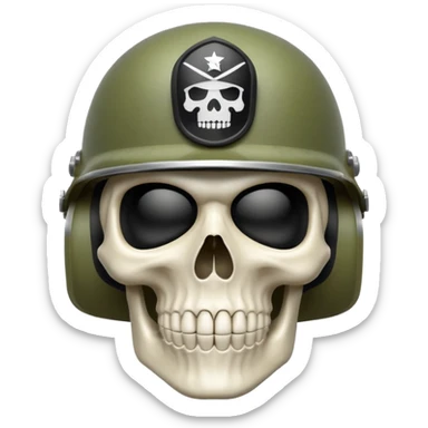A bold emoji-style skull white sushing wearing a realistic army helmet, . Clean vector style, high contrast, centered composition, modern emoji aesthetic, detailed helmet texture, confident and intense expression, 3D glossy finish, high resolution , no body , sticker
