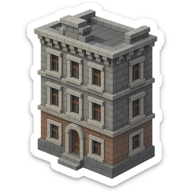 old Saint Petersburg building, decorative cornices, muted gray and brown colors, isometric view sticker