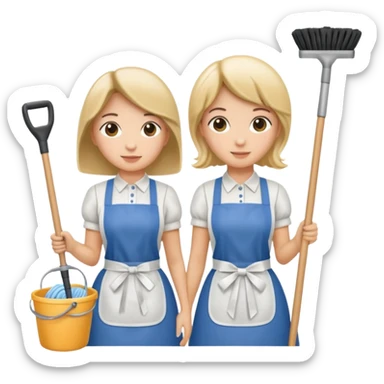 two maids are holding the mop sticker
