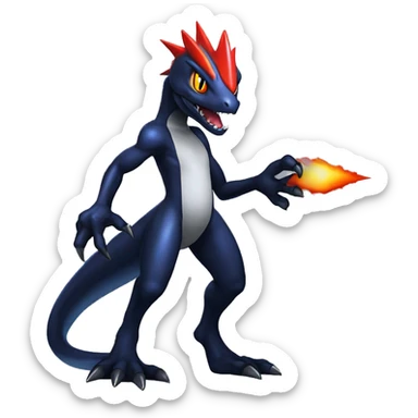 Black, Modern, Futuristic, Cool, Edgy, Badass Punk-style Garchomp-Charmeleon-Croconaw Fakémon-Digimon  full body sticker