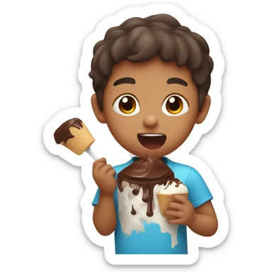 Small Filipino Boy eating chocolate icecream sticker