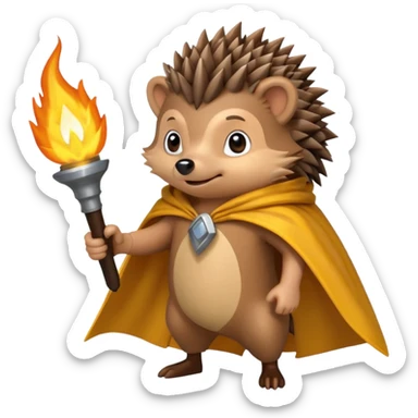 hedgehog holding torch with yellow cape sticker