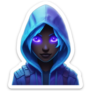 Riot Games Valorant neon blue eyes glowing bright blue Video game character blue purple hooded assassin themed character shrouded wraith sticker