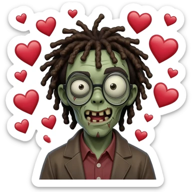 dreadhead zombie emoji glasses emoji hearts around head white sticker
