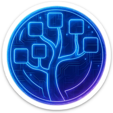 Transform the WinDirStat icon into a cyberpunk, holographic style with glowing neon blue and pink edges, circuit patterns throughout the entire icon, and a transparent background. Maintain the recognizable tree and circle shape, overlaying neon and circuit effects in the same futuristic, clean style as previous cyberpunk icons. The whole icon should have a consistent cyberpunk glow and intricate circuit details in a futuristic, clean style. sticker