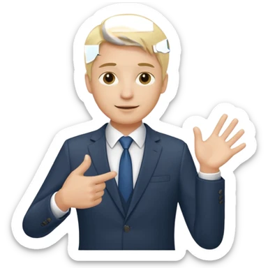 consulting man with hand with white skin and blonde hair helping sticker